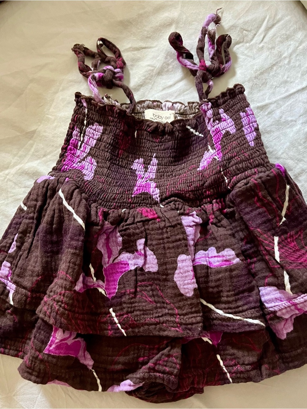 Fighting Eel Girls' Purple Floral Smocked Tiered One-Piece